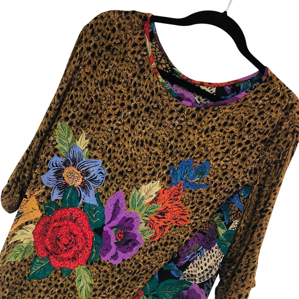 Vintage Animal Print Wrap Tunic Top Y2K Artsy Floral USA Flowy Boho Indie L/XL
